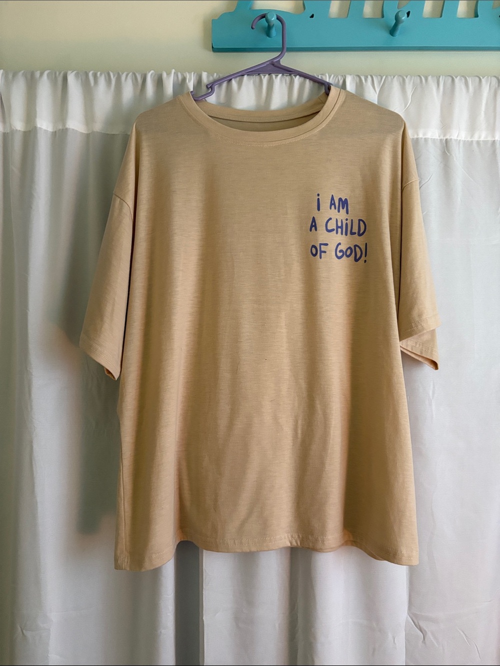 SHEIN Beige Short Sleeve Tee with Blue Graphic